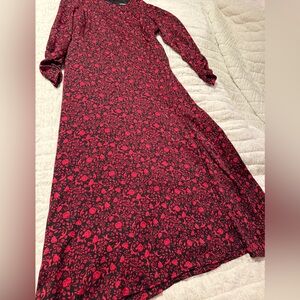 Express Red and Black Floral Long Sleeve Dress